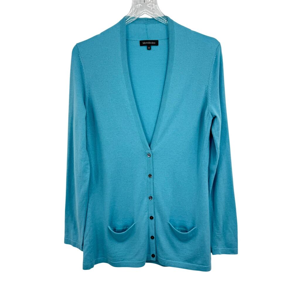 Mendocino cardigan sweater 100% cashmere women's M button front V neck pockets